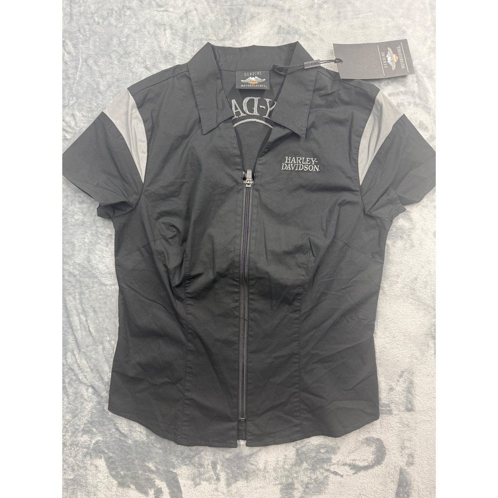 Harley Davidson Shirt women Willie G Skull Zip Front Black Gray Medium